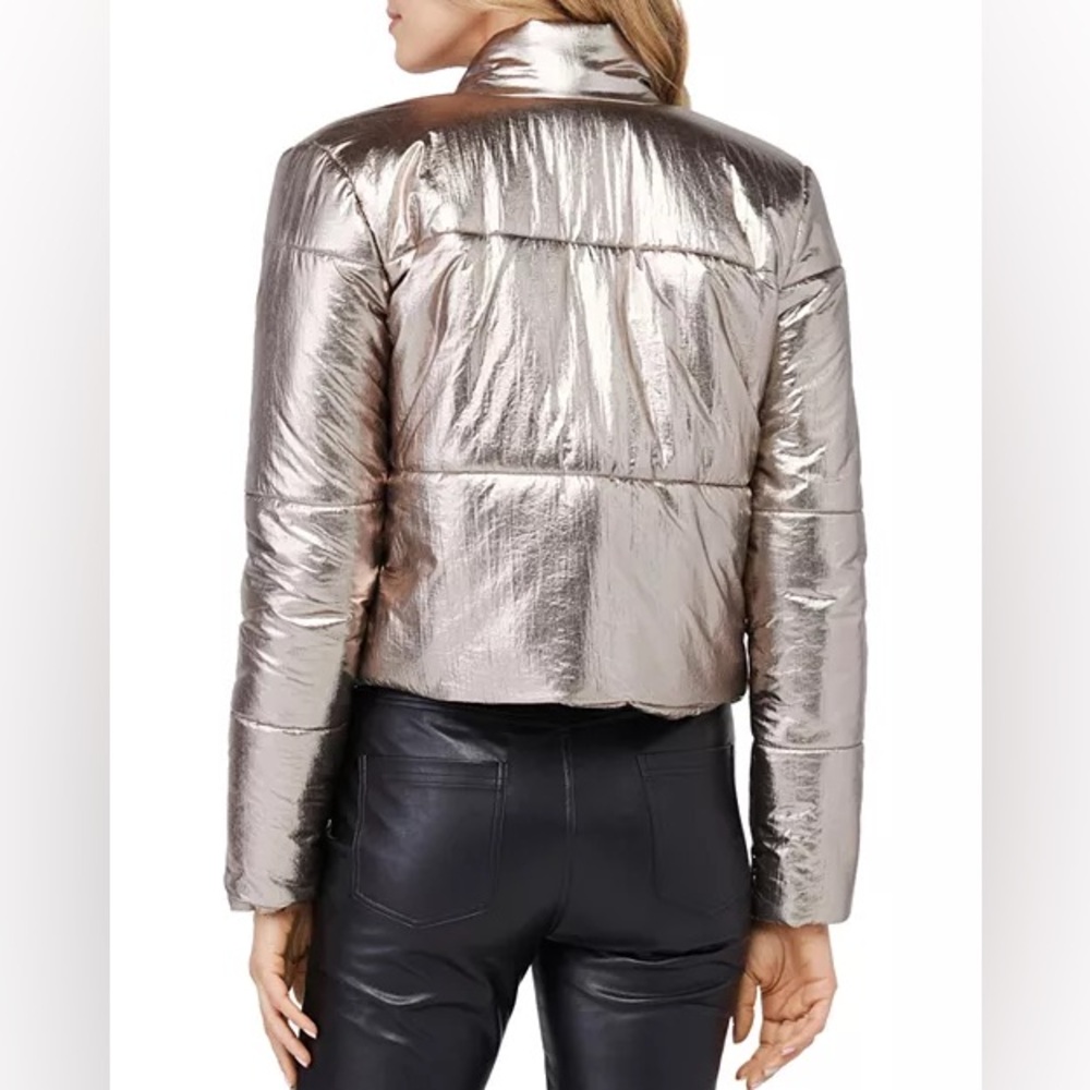 David Lerner Bella Metallic Crop Puffer Jacket Sz large - Picture 2 of 4